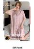 Summer Leopard Print Lace Ice Silk Nightgown - Women's Luxury Short Sleeve Sleepwear