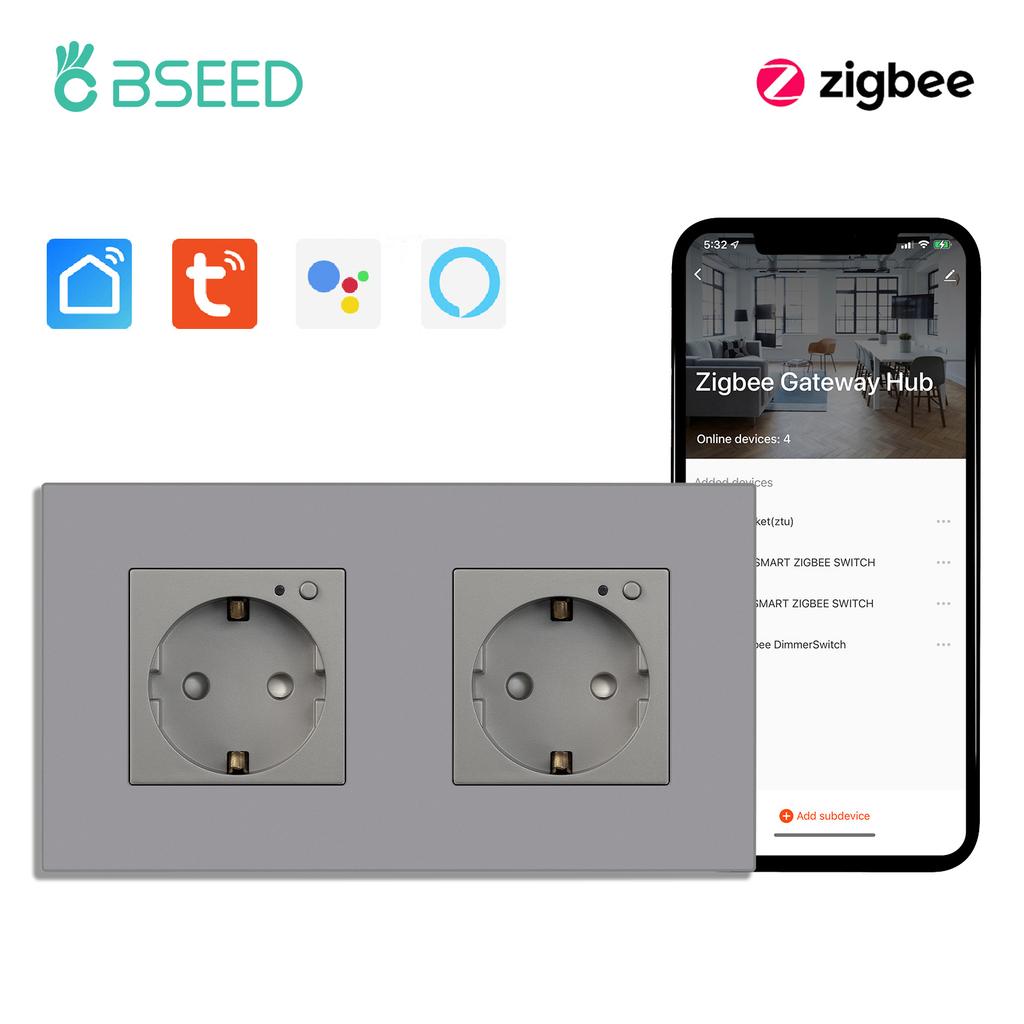 Bseed Zigbee Europe Russia Standard Plastic Wall Smart Power Socket Plug Work With Tuya Gateway Smart Life Alexa App Four Colors