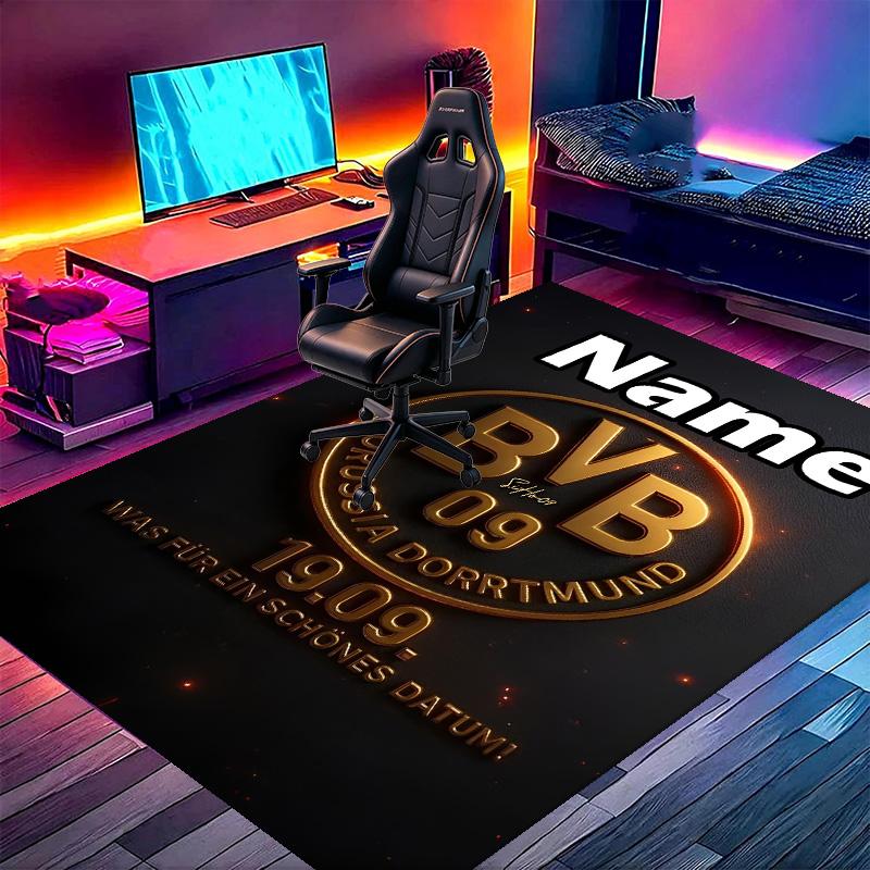 Custom Name Personalized Borussia Dortmund Print Carpet, Versatile Home Decor Rug, for Playroom, Apartment, Balcony, Entryway, Hallway Gift