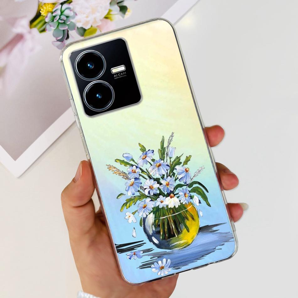 For Vivo Y22s Y22 Case VivoY22 Y 22 22S 4G 2022 V2206 V2207 Elegant Printing Soft Silicone Clear TPU Slim Phone Back Cover