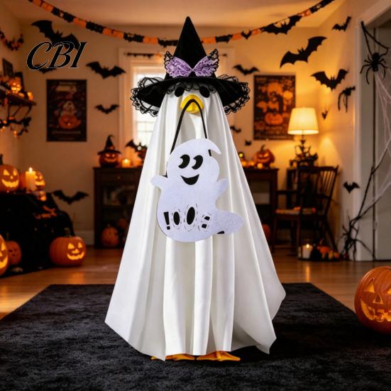 Holiday Party Goose Decoration Halloween Ghost Costume, Wizard Hat, Cape, Pumpkin Candy Non-woven Fabric Bag, Outdoor Yard for Statue or Garden