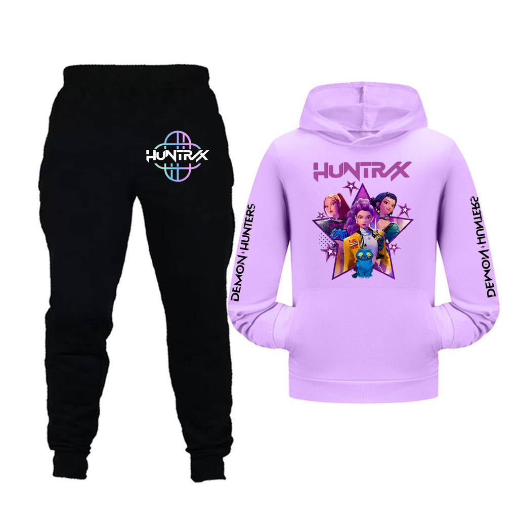 Zestaw bluzy z kapturem z długim rękawem i spodni dla dziewczynek dla maluchów i starszych dzieci 2 szt.