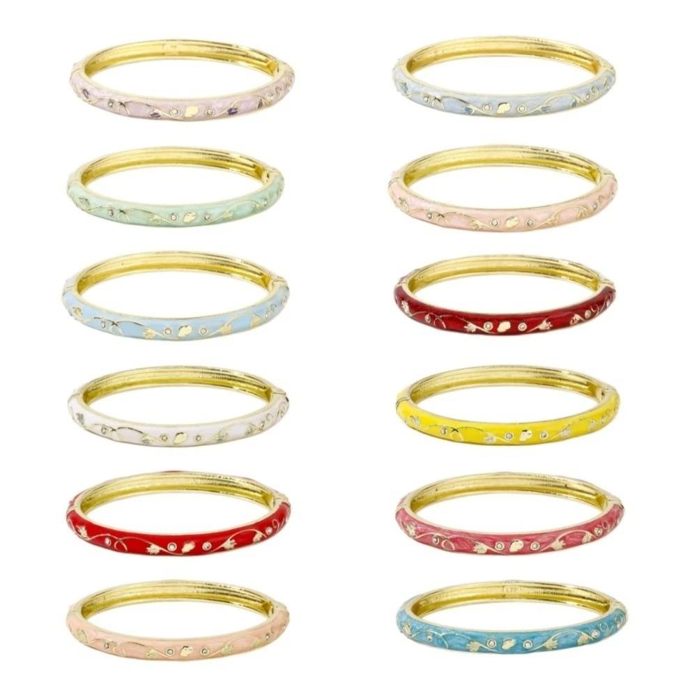 Small Floral Chinese Flower Bangle Enamel Women's Hand Bracelet Vintage Cloisonne Bangle Ladies
