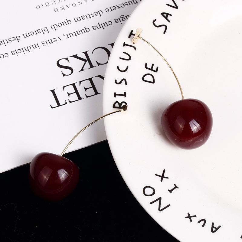 Cherry Wine Red Women's Unique Dangle Earrings - Fresh Sweet Design