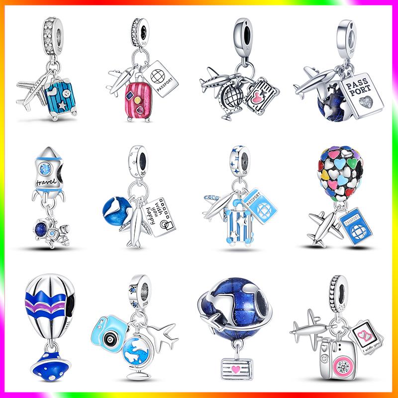 

Hot Selling New Aircraft Luggage Charm Beads Fits 925 Original Bracelet Women Sterling Silver Charms DIY Fine Jewelry