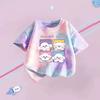 Girls Summer Short Sleeve T Shirt Tie Dye Cartoon Print Stylish Casual Top