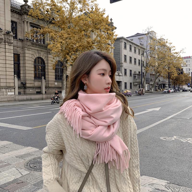 Women's Imitation Cashmere Winter Scarf - Thick Solid Color, Versatile Men's Shawl, Cashmere Wool Blend