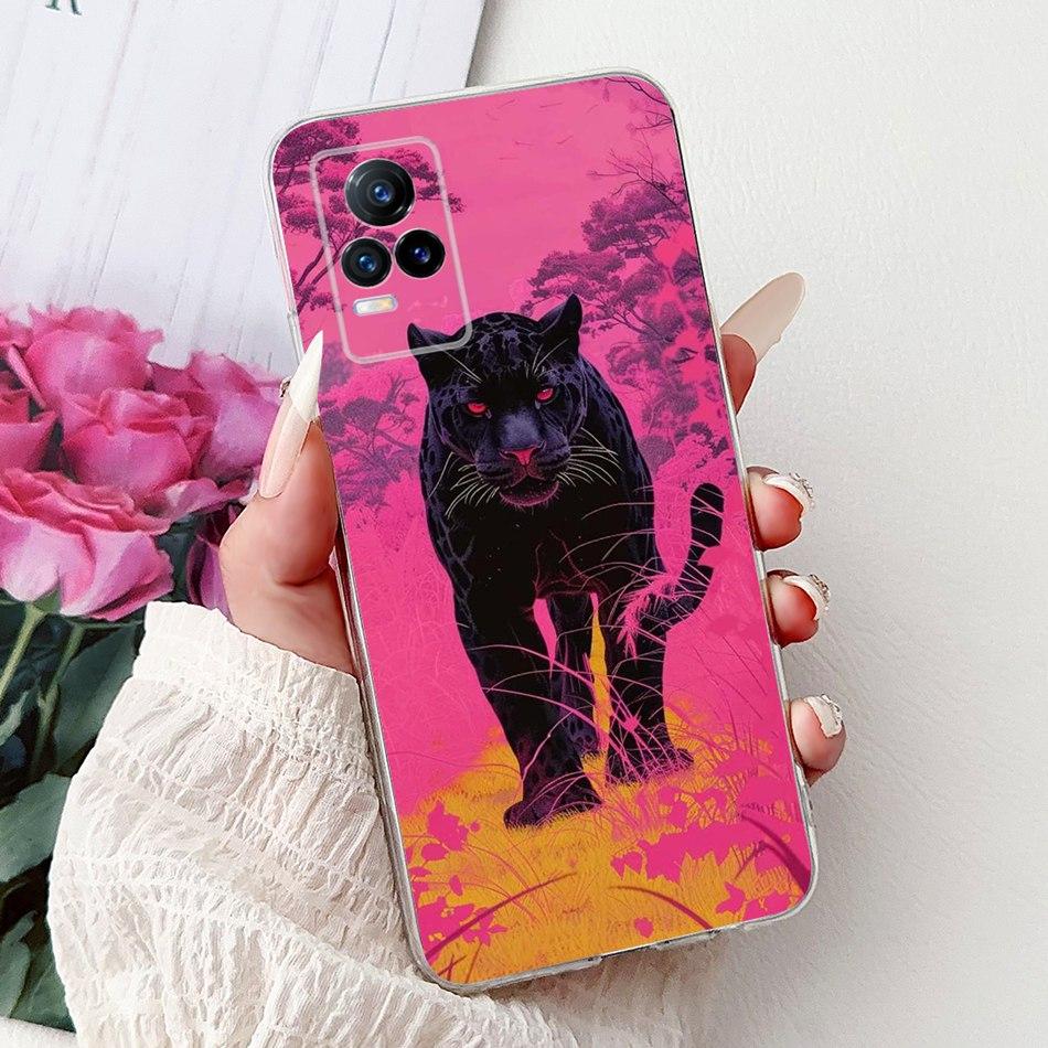 For Vivo V21e V2061 / V21 4G 5G V2050 V2066 Phone Case VivoV21e V 21 4G Elegant Floral Cat Printing Soft Silicone TPU Cases