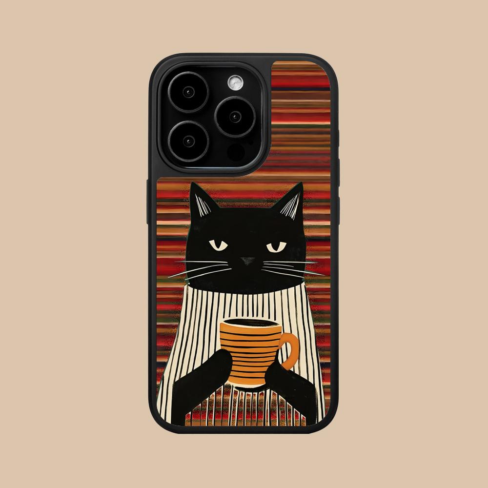 Cute Coffee Cat Matte Surface  Mobile Phone Case for iPhone 17 16 15 14 13 12 11 Air Pro Max Plus Colorful Cover