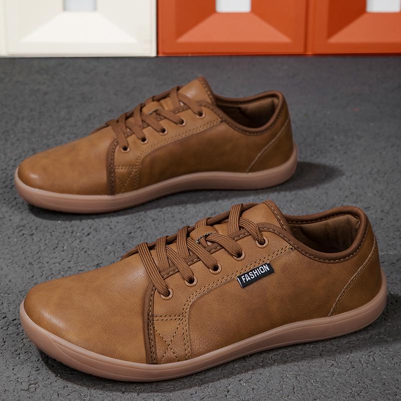 New Flat Shoes for Men Brand Plus Size Suitable for Wide Footed Shoes PU Face Lace Up Black Couple Outdoor Casual Sports Shoes