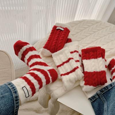 1 Paio Calzini Spessi da Donna Calzini a Tubo Medio Regalo di Natale Calzini Medi Caldi Morbidi a Righe Rosse Bianche Inverno
