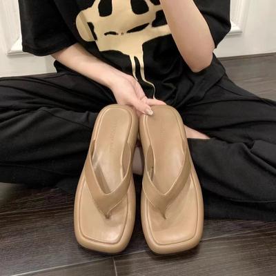 Women Slippers Summer 2024 Flip Flops Wedges Heel Shoes For Women Casual Platform Sandals Home Square Head Thick Bottom Shoes