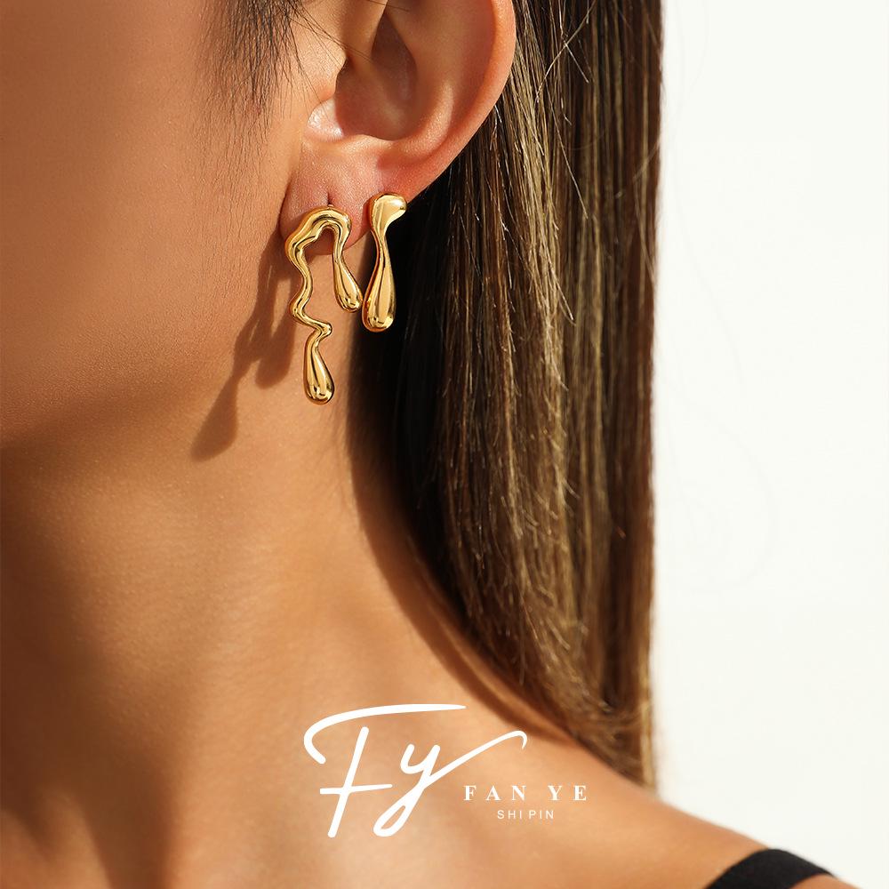 Retro Lava Irregular Titanium Steel Water Drop Stud Earrings for Women