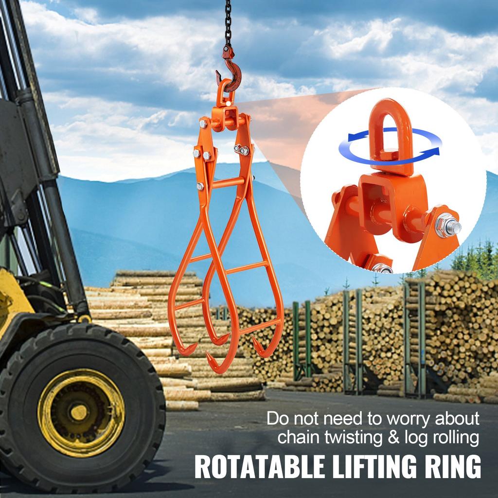 VEVOR Timber Claw Hook, 36 Inch 4 Claw Log Grapple for Logging Tongs, Swivel Steel Log Lifting Tongs
