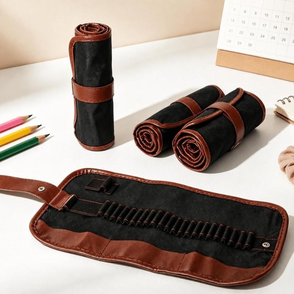 PU Leather Roll Up Pencil Case Large Capacity Pencil Storage Roll Bag  Art Students & Painters