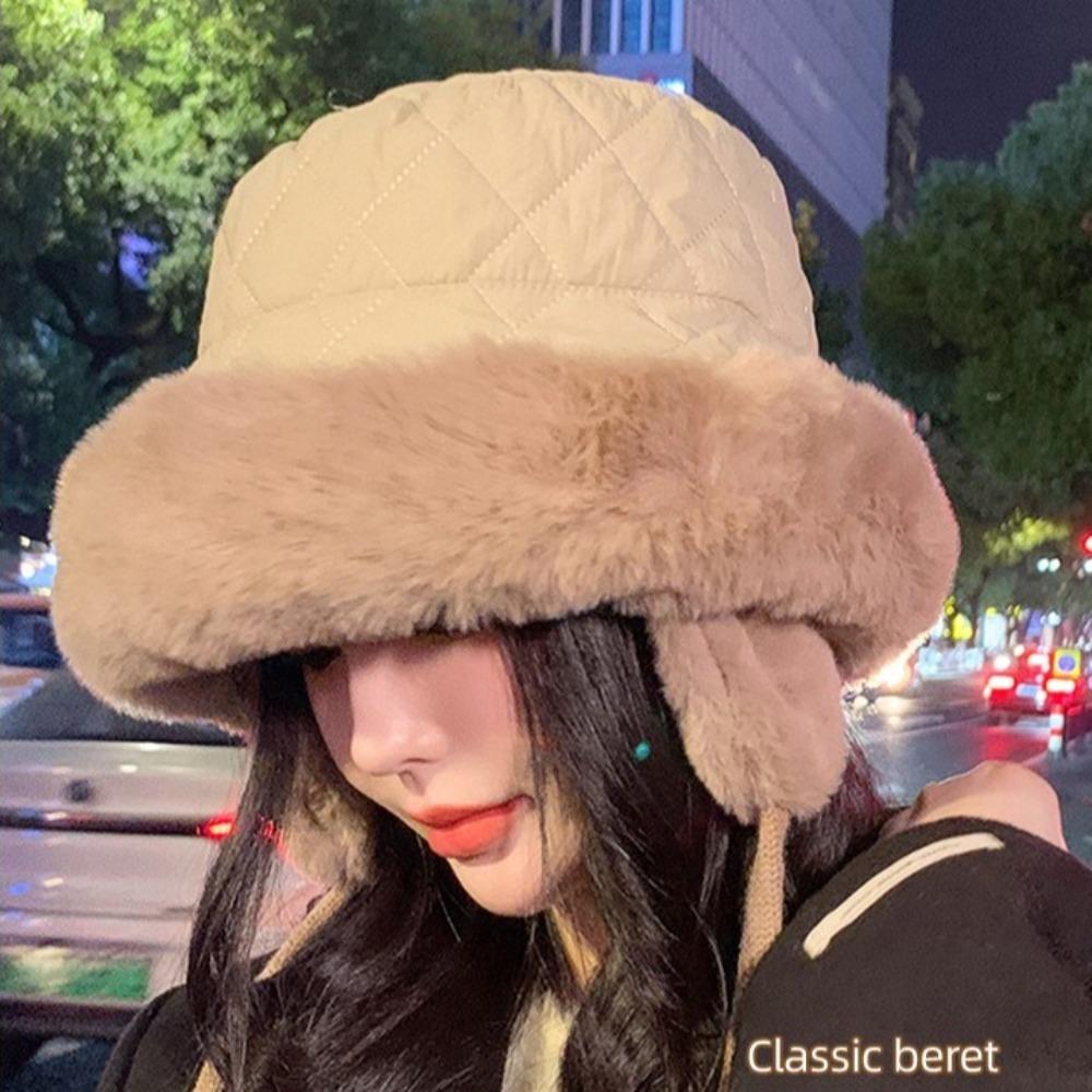 Korean Stye Winter Plush Bucket Hat Keep Warm Women Fisherman Cap Ear Protection Hat Outdoor