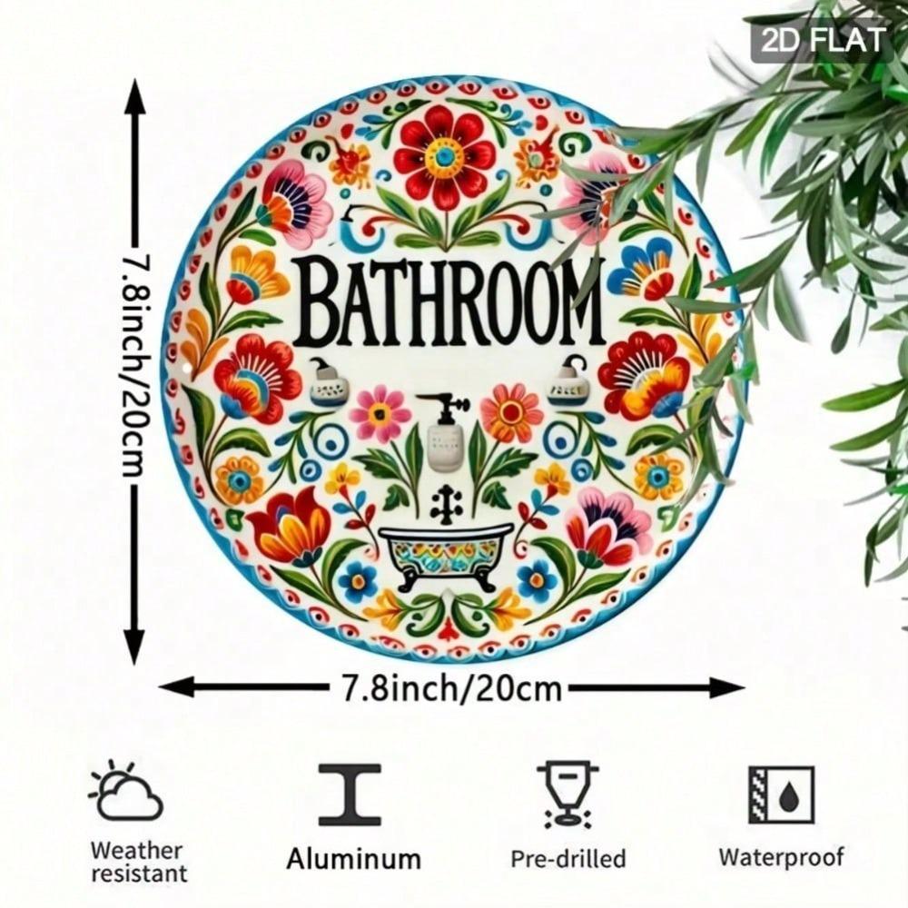 Round Metal Tin Sign for Bathroom Home Wall Decor - Vintage Farmhouse Style Porch Plaque - Spring Holiday Gift