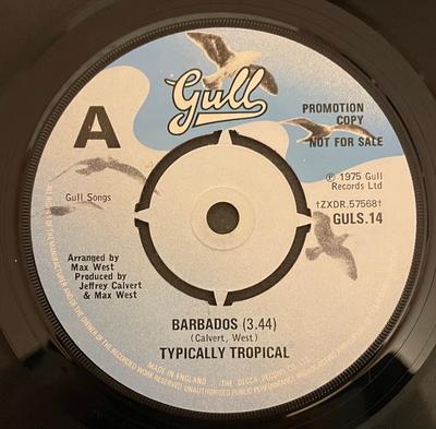 7inch Record TYPICALLY TROPICAL - Barbados GULS14 Gull 1975 UK Rock Used