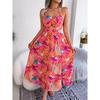 Spring and Summer Floral Sleeveless Hollow Out Halter Long Holiday Beach Dresses for Women