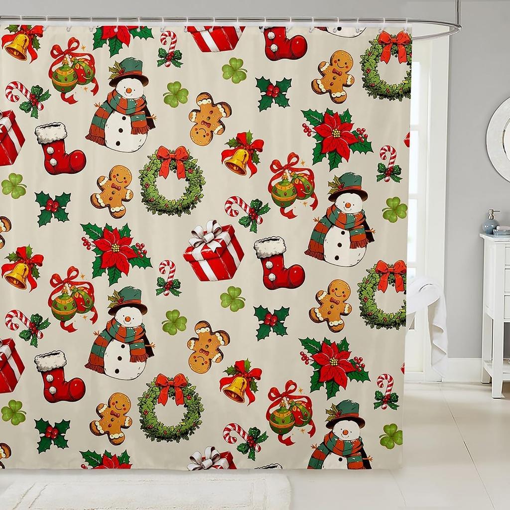 Merry Christmas Shower Curtain For Bathroom Decor Xmas Santa Claus Bath Curtain Cute Snowman Bathroom Accessories Red Waterproof