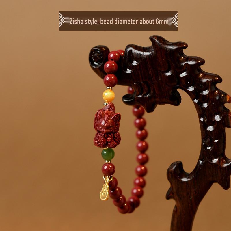 Zinnober Neunschwanzfuchs Anhänger Armband mit Bernstein, Hetian-Jade & Jaspis Perlen für Damen & Herren