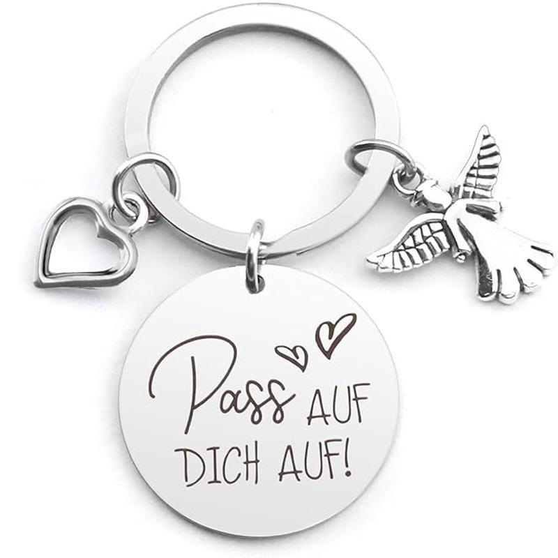 German Russian Spanish Stainless Steel Keychain Commemorative Blessing Stainless Steel Keychain for Mothers Day and Fathers Day Backpack Bag Pendant