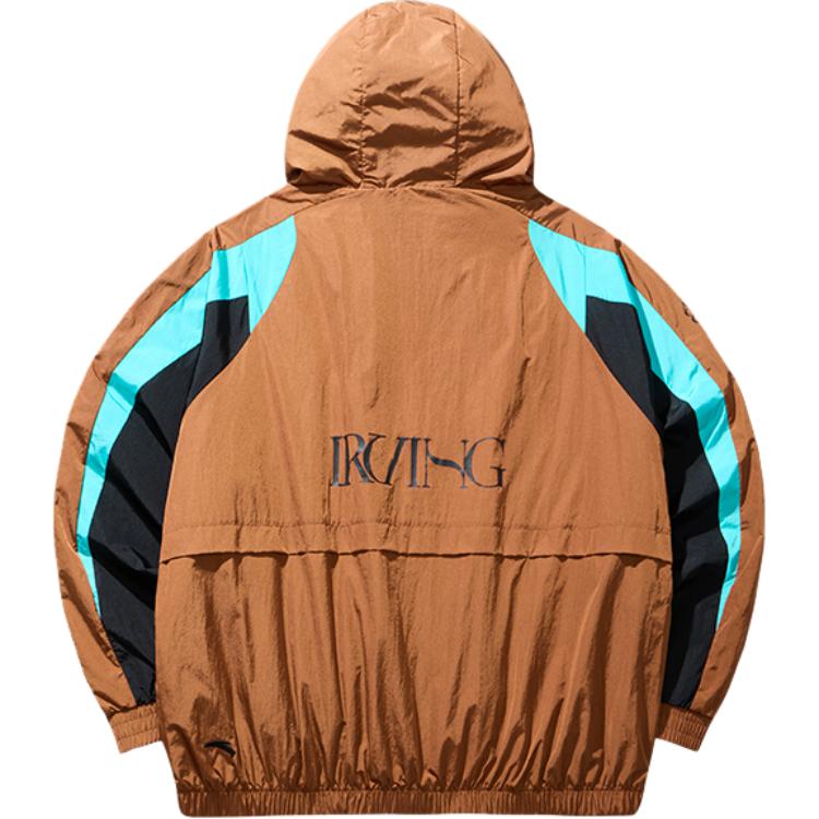 Anta Basketball Series Color Block Hooded Zip Logo Long Sleeve Loose Windbreaker Unisex Outerwear Luxury-Brown 172441603N-1