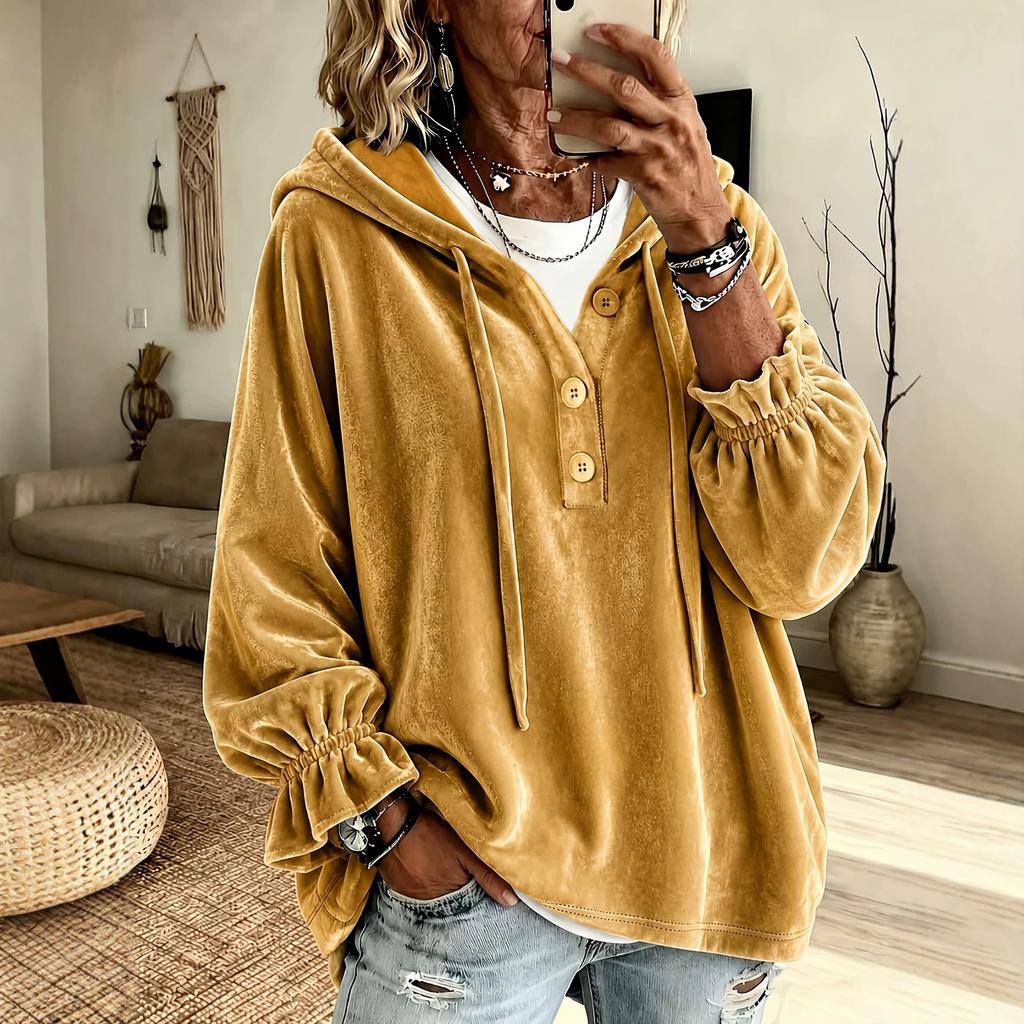Women's Velvet Hooded Sweatshirt with , Casual Long Sleeve Pullover in