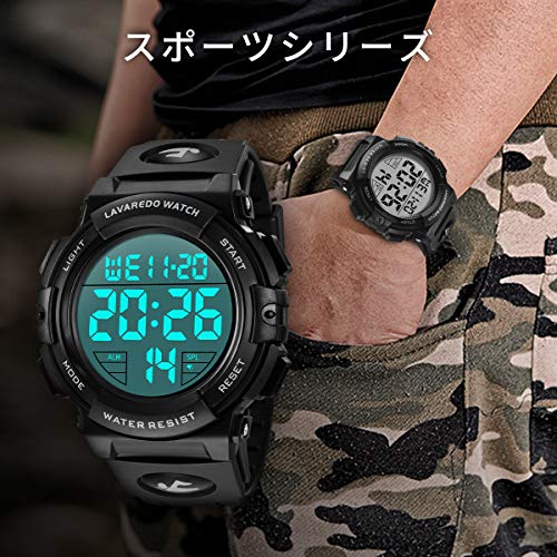 Relógio Esportivo Digital Masculino Senors 50 Metros à Prova d'Água Estiloso Multifunção Display LED para Exterior (4-Preto)