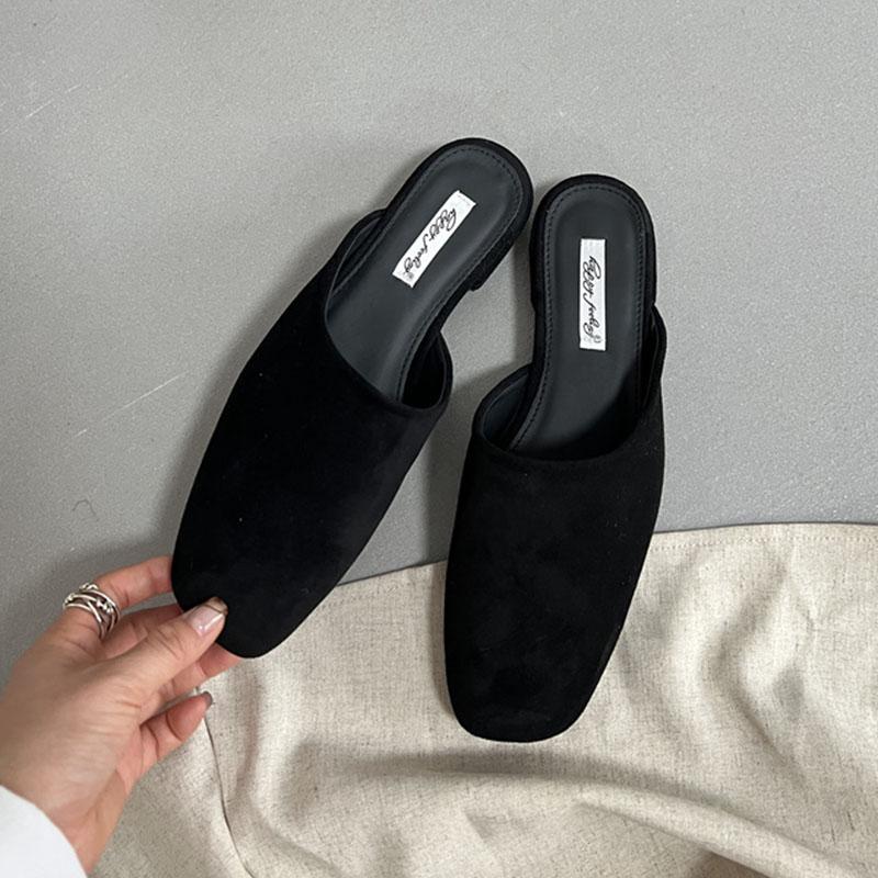 Fashion Luxury Flats Slippers Shoes For Women Mules Summer Spring Fashion Square Toe Ladies Flats Slippers Female Slides Sandals Shoes