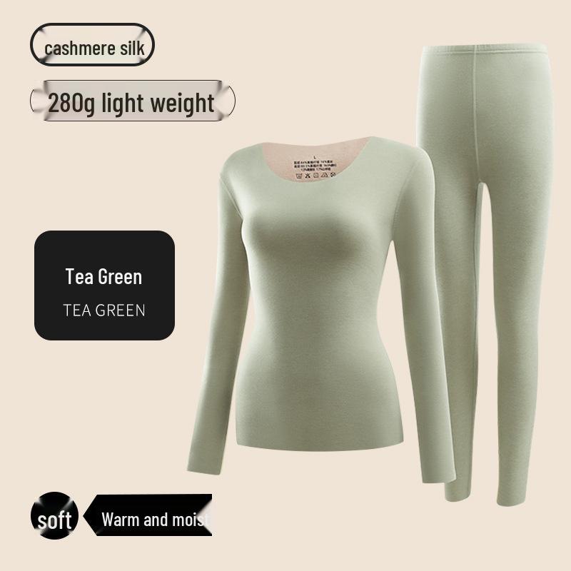 Women's Cashmere Silk Thermal Underwear Set - Seamless, Slim Fit, Round Neck for Autumn/Winter.