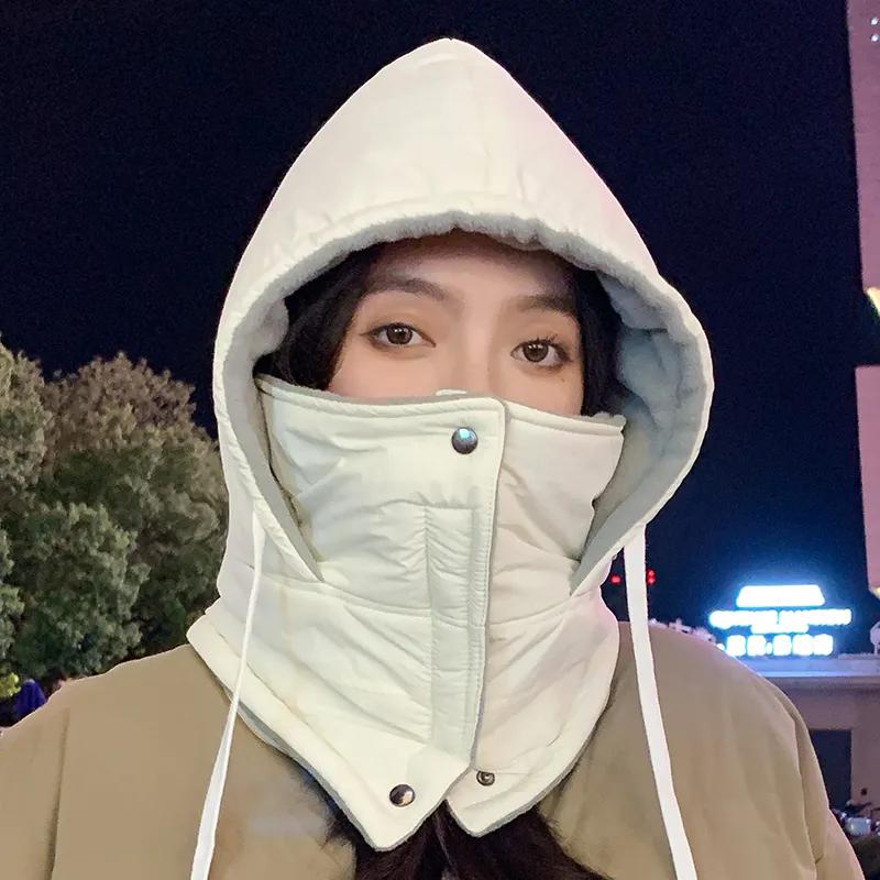 WTEMPO Winter Women's Solid Color Mixed Cotton Buckle Mask Hats Couple Windproof Cold-proof Warm Hats for Cycling Skiing