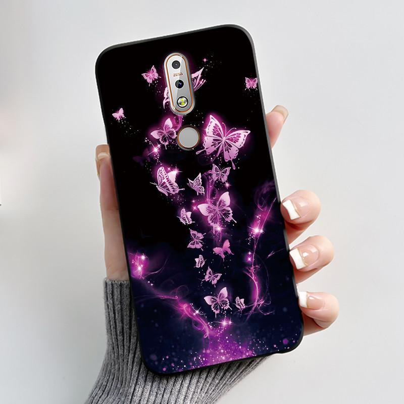 Printing Pattern Case For Nokia 7.1/Nokia 7 Plus Fundas Nokia7 Cover Soft Silicone Black Shell Cute Flower Cartoon Casing Coque