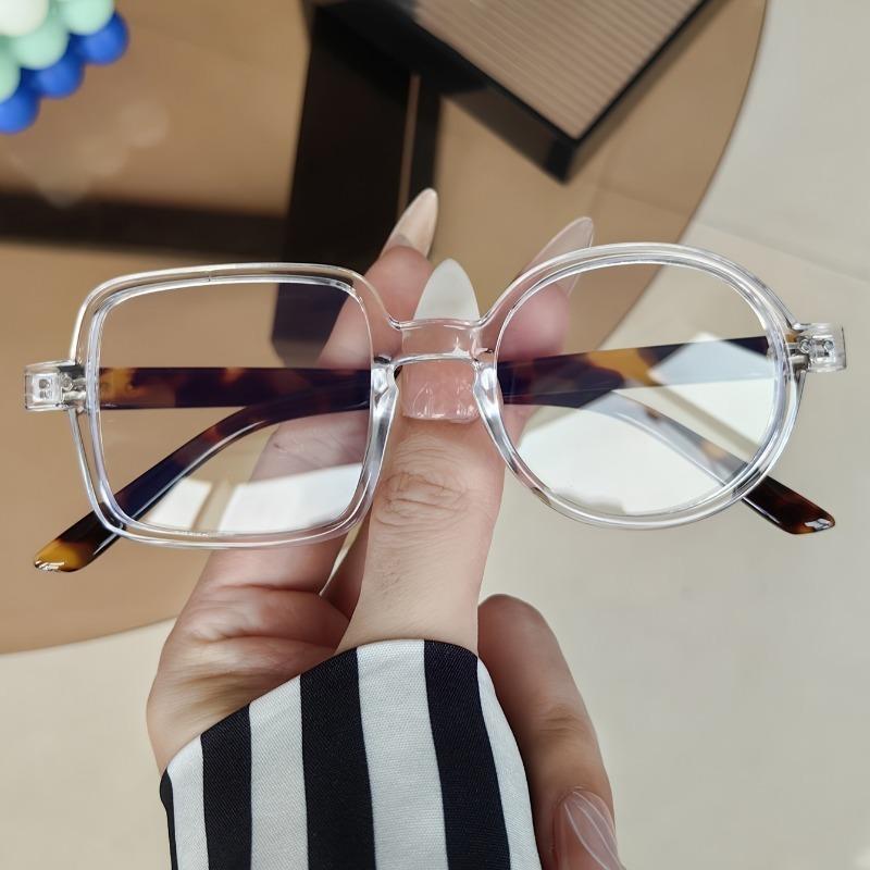 Left Square Right Round Transparent Fashion Novelty Glasses Clear Computer Anti Blue Light Eyeglasses PC Frame and Lens, Full Rim, Decorative Lens