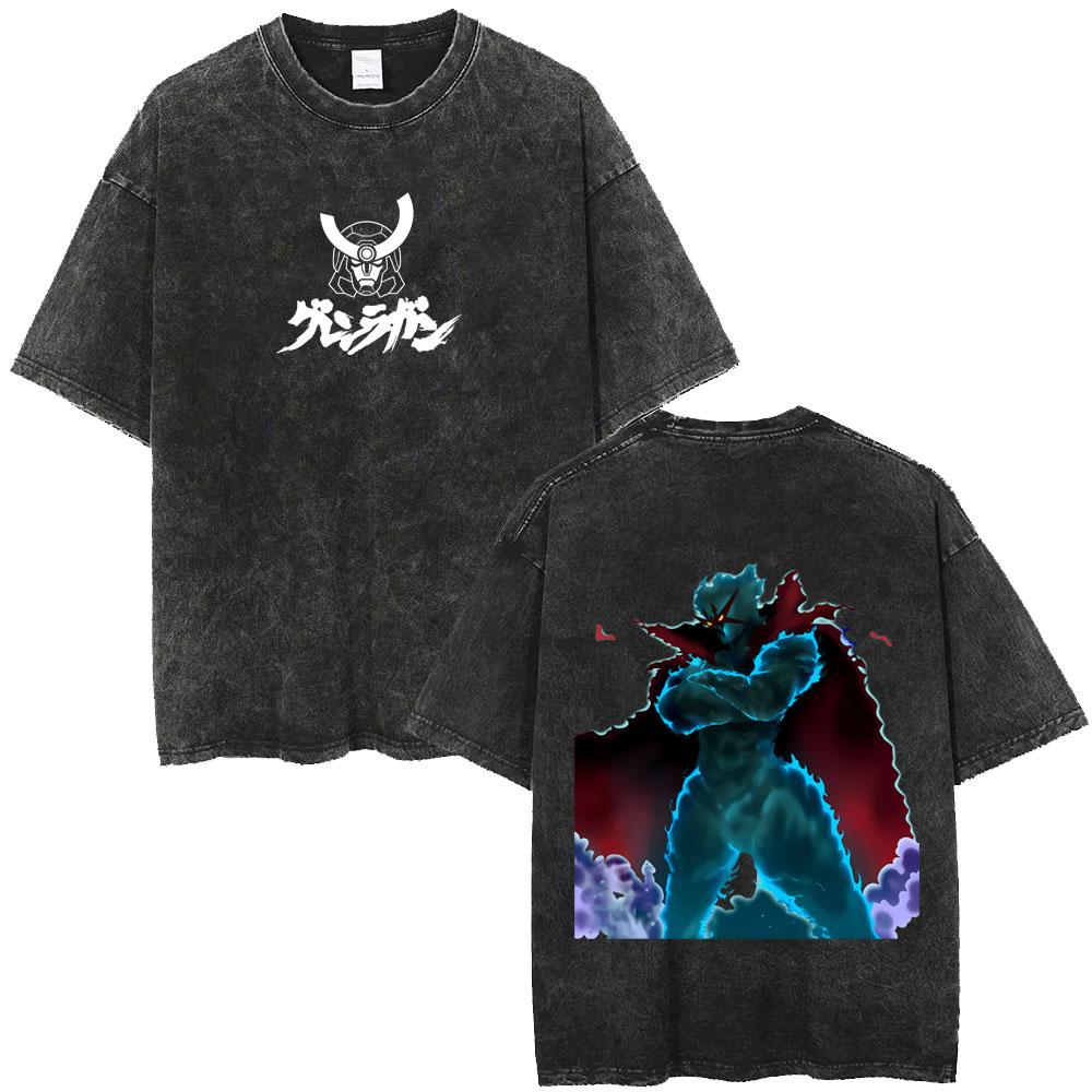 Anime Tengen Toppa Gurren Lagann Vintage Washed T-shirt Manga Casual Oversized T Shirts Cartoon Retro Streetwear Unisex