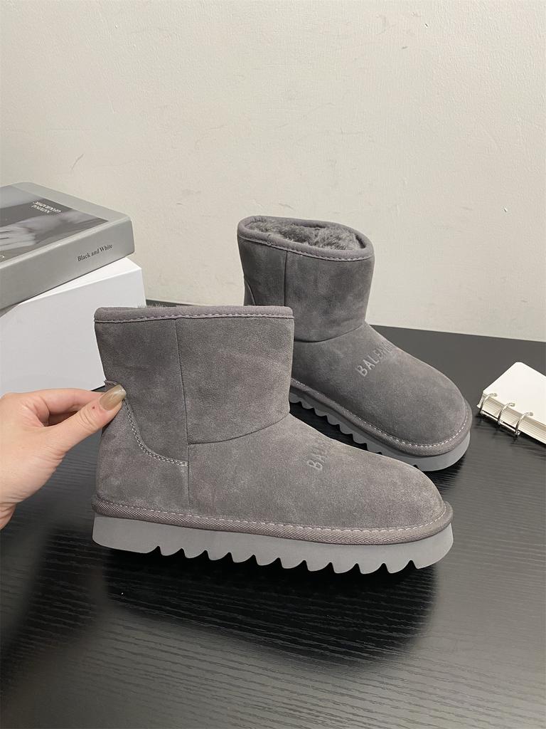 Thick-soled snow boots women's 2025 new winter thick-soled leather Maillard velvet thickened warm Birkenstock short boots