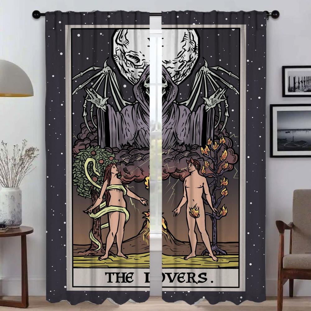 

Оконная штора для комнаты 2 панели Terror Tarot Shades Шторы для детской комнаты Тюль для спальни Украшения на Хэллоуин Разделение Гостиная W50xH70cmx2pcs-CL