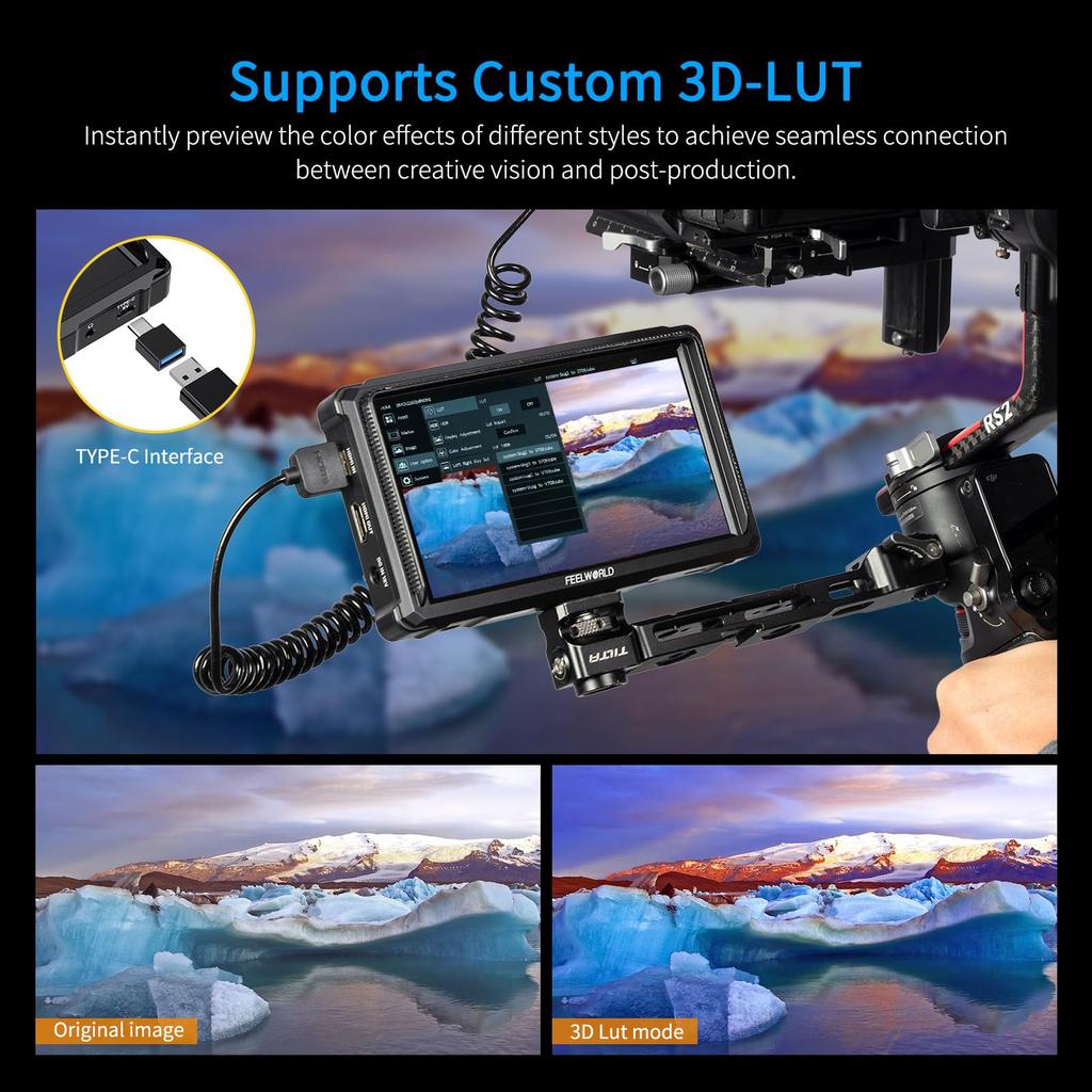 FEELWORLD FW568 PRO 1200nit High Brightness Camera DSLR Field Monitor with F750 4400mAh Battery and Custom 3D LUT Camera 4K 60Hz HDMI Waveform