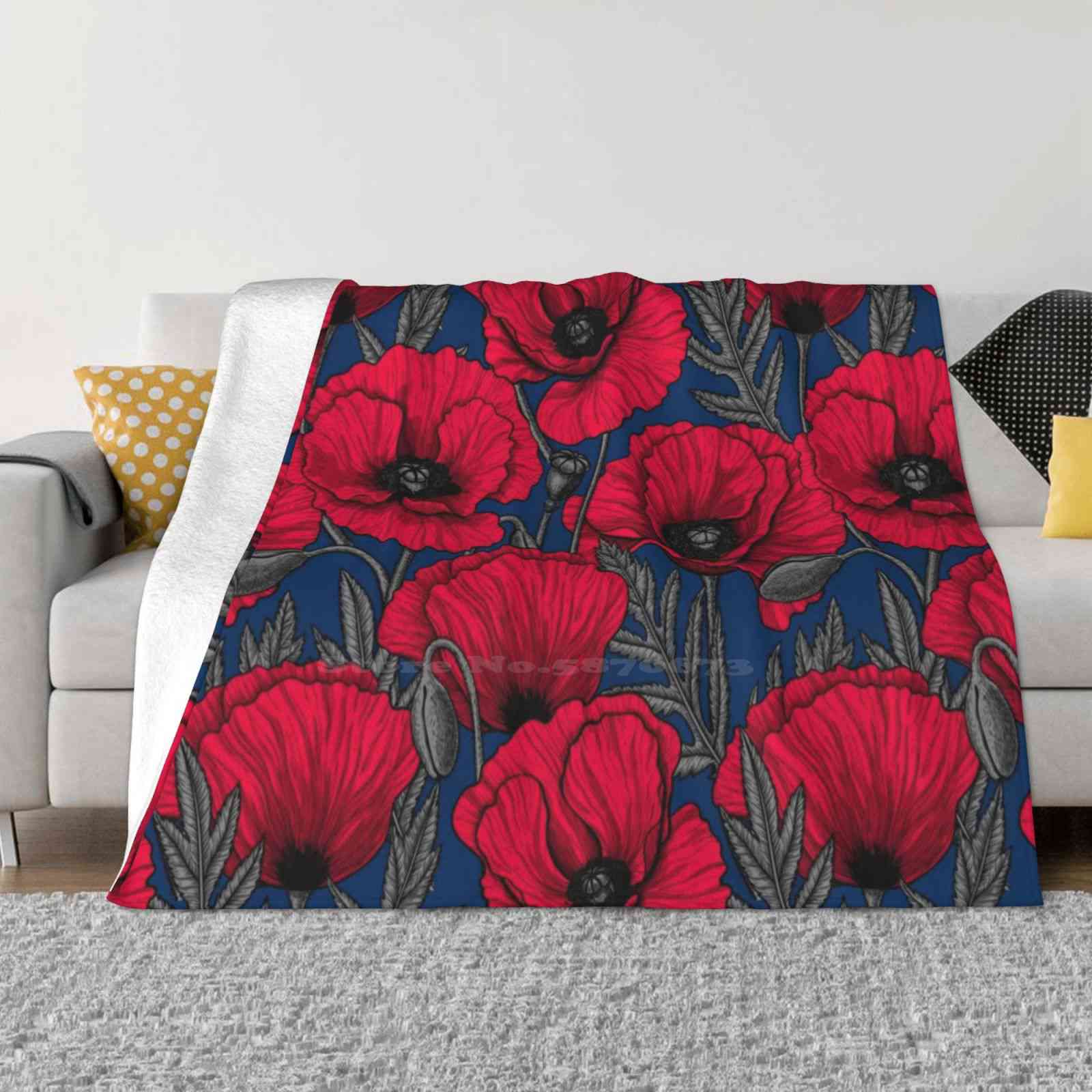 Night Poppy Garden Soft Warm Light Thin Blanket Poppy Poppies Flowers Floral Botanical Garden Leaves Red Yellow Pattern Nature 30x40in