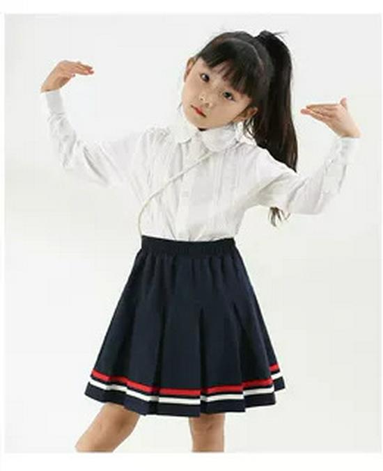 Navy Blue Pleated Cotton Skirt for Medium & Large Girls - Summer School Style
