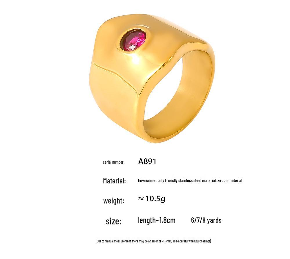 Elegantní evropský a americký šik zirkonový prsten - Široký pásek, Leštěný, Exagerovaný design, Nerezová ocel, Neblednoucí 18k pozlacení.