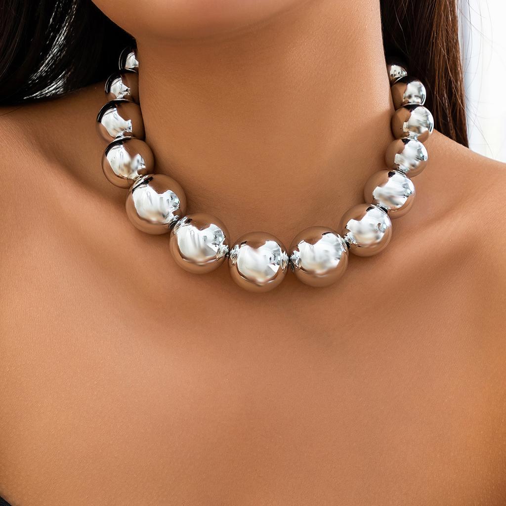 Accessories, Punk Exaggerated Large Bead Collar Collarbone Chain, Hot Selling Geometric Bead Beaded Necklace Women