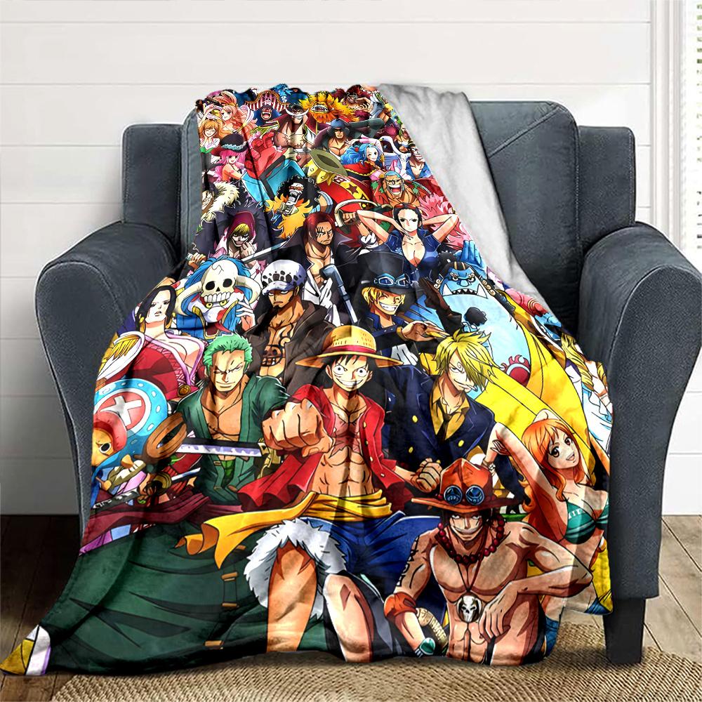 One Piece Characters Collage Flannel Blanket Super Soft Warm Cozy Blanket For Sofa Bed Office Travel Allseason Home Decor Gift
