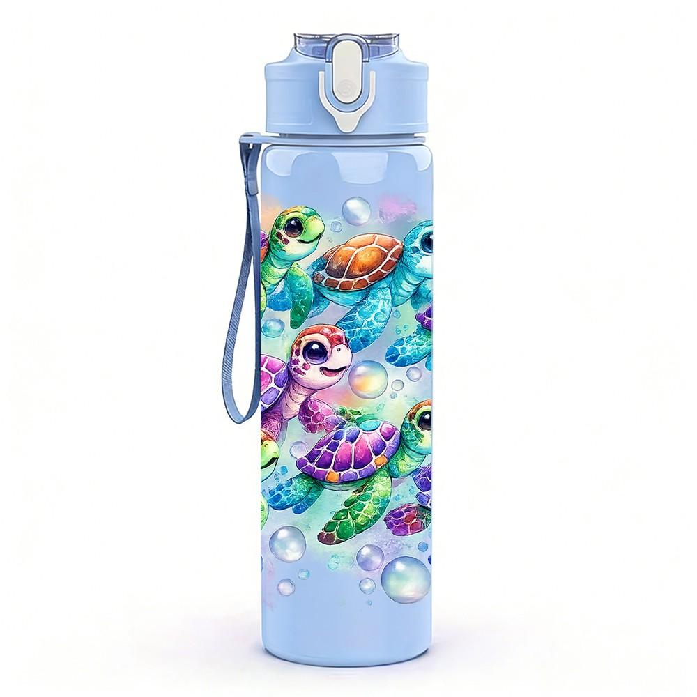 1PC Colorful Dragonfly Watercolor Print 750ml Color Plastic Sports Water Bottle Leakproof Flip Straw Lid Suitable for Sports Office Home Use