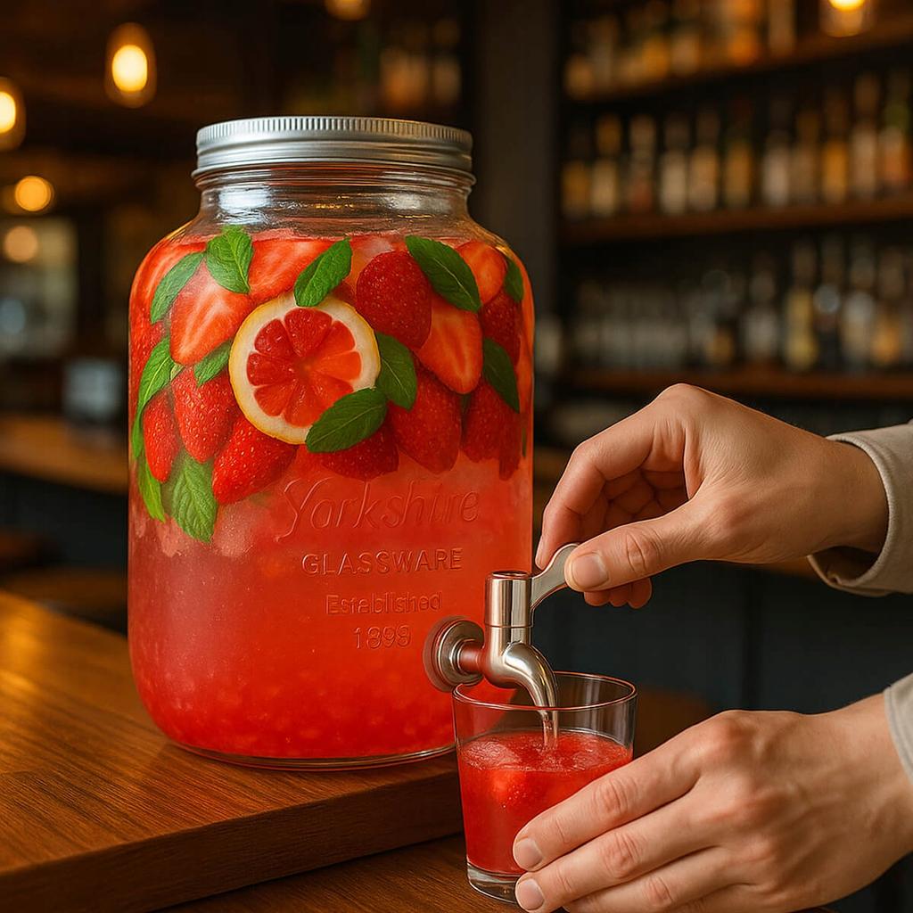 Glass Jar with Tap 4L with Metal Cap for Lemonade, Grill, Drinks, Water