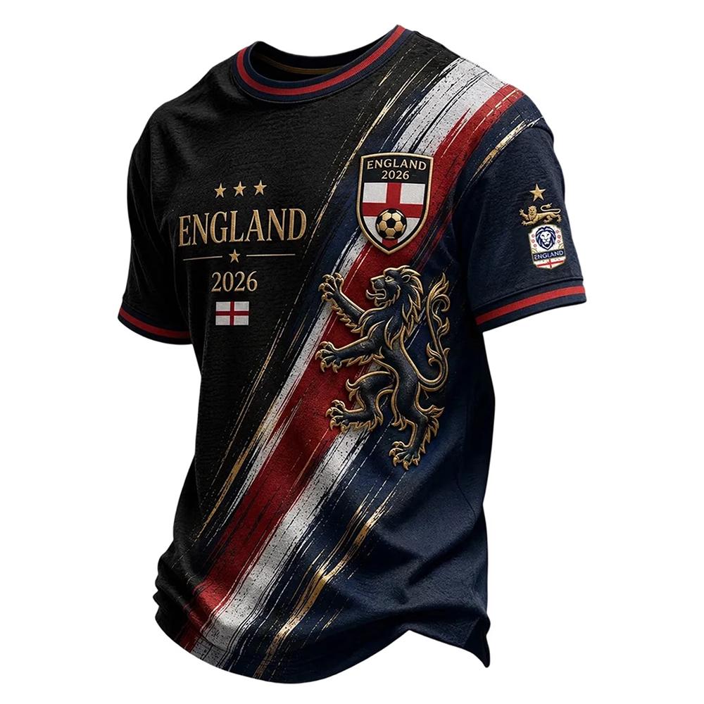 Maglia da Calcio Retro Inghilterra Leone Uomo Stampa 3D Maglietta da Calcio Traspirante Asciugatura Rapida Edizione Fan Oversize T-shirt Sportive Casual