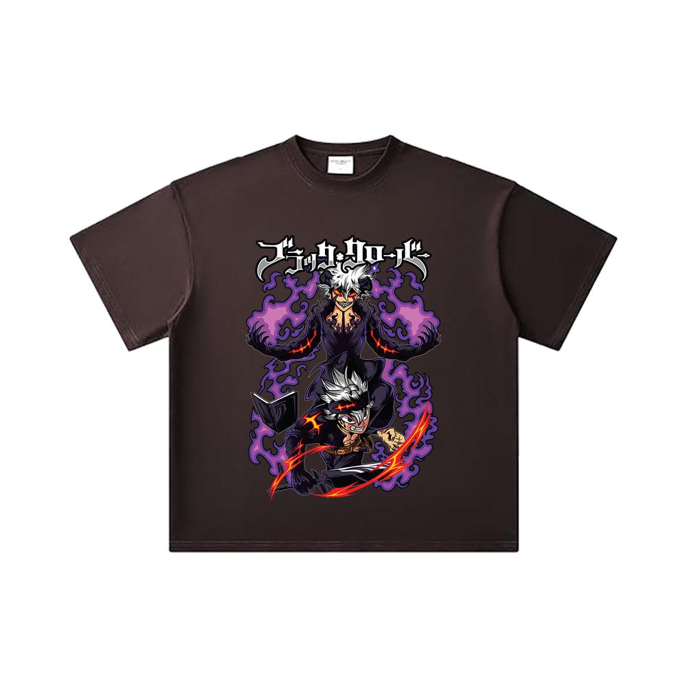 260 GSM Double Yarn 32 Count 100% Cotton Black Clover V1 Asta Print Unisex Heavy Cotton T Shirt