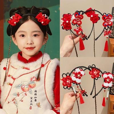 Accesoriu de Păr cu Ciucuri Anul Nou Chinezesc Coadă de Păr Bucle Bastoane de Păr Hanfu Bandă de Păr Roșie Versatilă Bebeluș