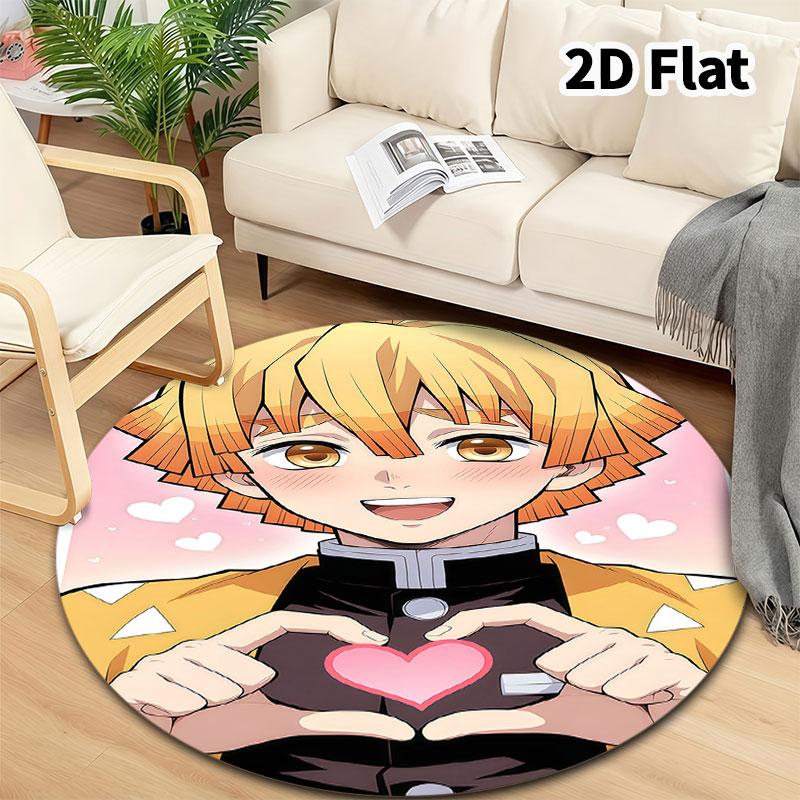 Demon Slayer Kimetsu No Yaiba Round Area Rug Carpet Rug For Living Room Bedroom Sofa Playroom Decor Nonslip Floor Mat