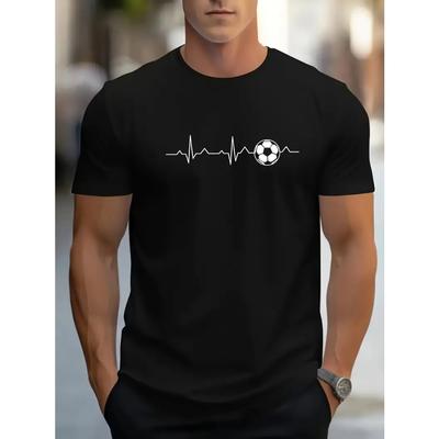 T-Shirt mit lebendiger Fußball-Herzschlag-Grafik – weiches, atmungsaktives, bequemes T-Shirt mit Rundhalsausschnitt und kurzen Ärmeln für Herren – lässiges Sport-T-Shirt